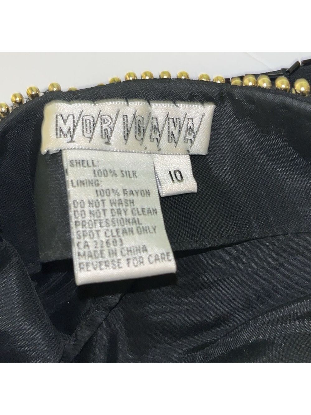 vintage long sleeve heavily beaded black and gold silk dress 70s 80s Morigana - Picture 7 of 8